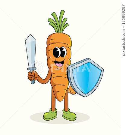 carrot shield groovy cartoon illustration carrot shield groovy cartoon illustration 135999297