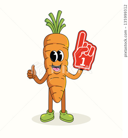 carrot foam finger groovy cartoon illustration 135999312