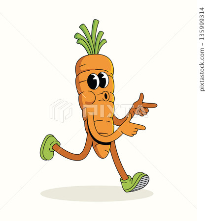 carrot energetic walk groovy cartoon illustration 135999314