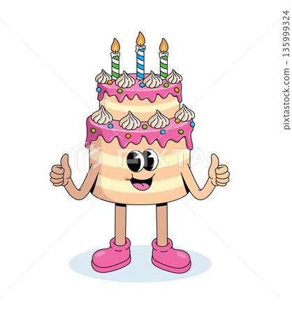 birthday cake thumbs up groovy cartoon illustration birthday cake thumbs up groovy cartoon illustration 135999324