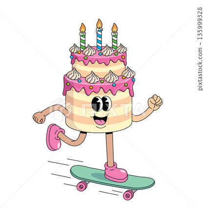 birthday cake skateboard walk groovy cartoon illustration birthday cake skateboard walk groovy cartoon illustration 135999328