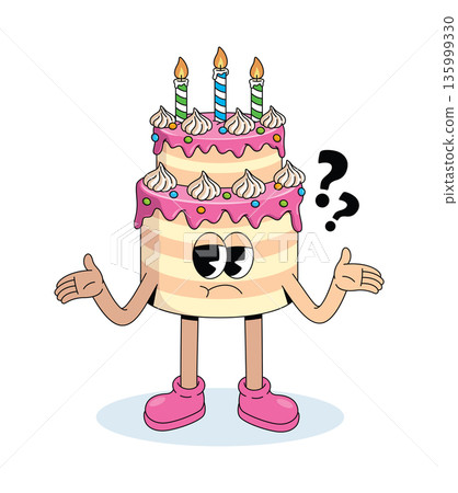birthday cake shrugging groovy cartoon illustration birthday cake shrugging groovy cartoon illustration 135999330