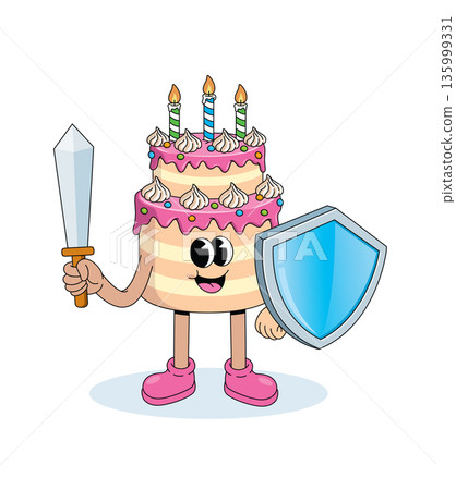 birthday cake shield groovy cartoon illustration birthday cake shield groovy cartoon illustration 135999331