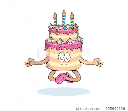birthday cake meditation groovy cartoon illustration birthday cake meditation groovy cartoon illustration 135999336
