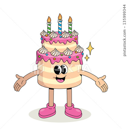 birthday cake groovy cartoon illustration 135999344