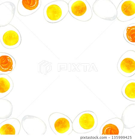 Boiled egg frame hand-drawn watercolor illustration background material Boiled egg frame hand-drawn watercolor illustration background material 135999425