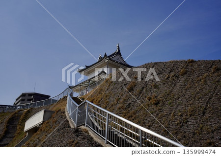 Stairs, handrails and castle tower 135999474