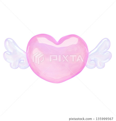 夢幻可愛透明抖動材質3D插畫心型天使 135999567