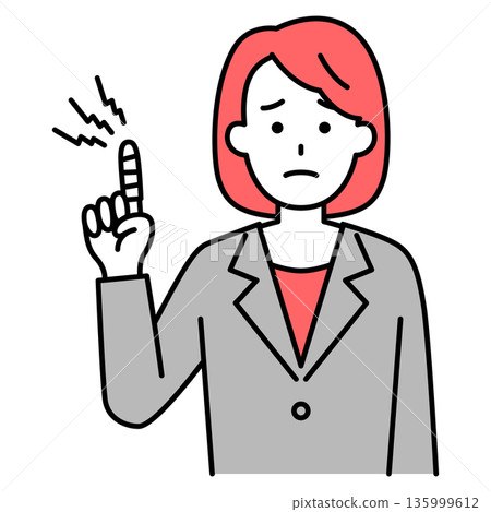 一位穿著西裝的女子,手指受傷了。 一位穿著西裝的女子,手指受傷了。 135999612