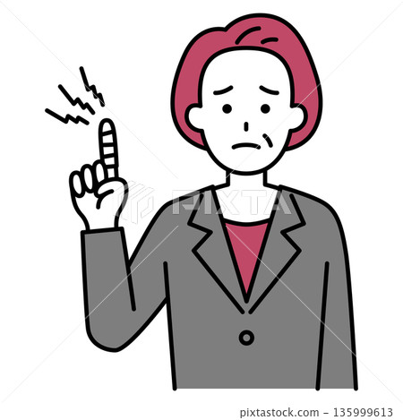 一位身穿西裝的中年婦女,手指受傷了。 一位身穿西裝的中年婦女,手指受傷了。 135999613