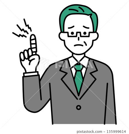 一位身穿西裝的中年男子,手指受傷了。 一位身穿西裝的中年男子,手指受傷了。 135999614
