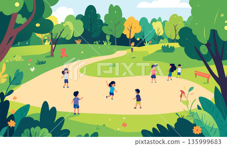 Children playing in the park Children playing in the park 135999683