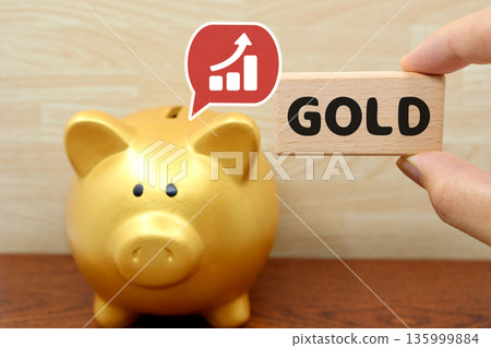 A piggy bank image representing rising gold prices and gold asset creation. A piggy bank image representing rising gold prices and gold asset creation. 135999884