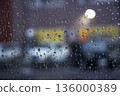 Rainy night window glass and city lights blur 02 136000389
