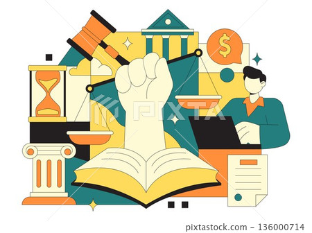 Law Firm Services Vector Illustration Featuring Justice, Legal Advice, Court Judgment, And Lawyer Consultation With Flat Cartoon Style Background Law Firm Services Vector Illustration Featuring Justice, Legal Advice, Court Judgment, And Lawyer Consultation With Flat Cartoon Style Background 136000714