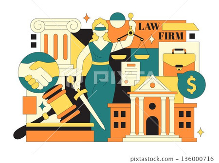 Law Firm Services Vector Illustration Featuring Justice, Legal Advice, Court Judgment, And Lawyer Consultation With Flat Cartoon Style Background Law Firm Services Vector Illustration Featuring Justice, Legal Advice, Court Judgment, And Lawyer Consultation With Flat Cartoon Style Background 136000716
