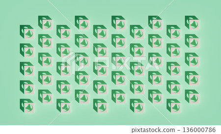 3D illustration of uniform product-like cubes with centered symbols 3D illustration of uniform product-like cubes with centered symbols 136000786