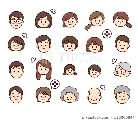 Frustrated and angry multigenerational people faces Frustrated and angry multigenerational people faces 136000844