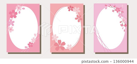 可愛的櫻花橫幅套裝，櫻花插畫相框套裝 136000944