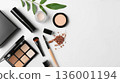 Cosmetic makeup beauty set products on white background. 136001194