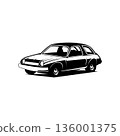 American classic car logo. Isolated on white background with rear view. Best for badges, emblems, icons. 136001375