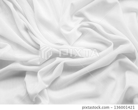 Fabric White Cloth Cotton Background Sheet Silk Material Texture Satin Pattern Fashion Abstract Shape Space natural Beautiful Textile Luxury Ripples Wallpaper Smooth Vintage Canvas Ecology Wall. 136001421