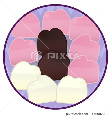 Illustration of a heart-shaped chocolate with a circular background Illustration of a heart-shaped chocolate with a circular background 136002092