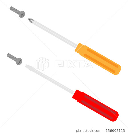 一組十字螺絲起子、一字螺絲起子和螺栓的插圖。 136002113