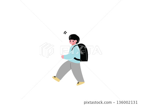 A boy walking with a school bag on his back 136002131