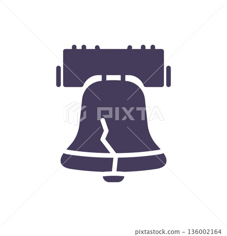 Liberty Bell Icon, Cracked Bell Symbol of American Independence and Freedom, Solid Glyph Vector Emblem for Patriotism, Democracy and History. 136002164