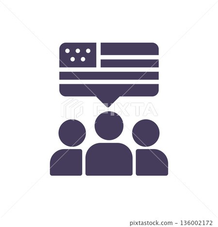 Voters Community Icon, People Group with USA Flag Speech Bubble, Solid Glyph Vector Symbol for Election Voting, Public Opinion, Democracy and Civic Engagement. Voters Community Icon, People Group with USA Flag Speech Bubble, Solid Glyph Vector Symbol for Election Voting, Public Opinion, Democracy and Civic Engagement. 136002172