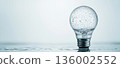 Transparent lightbulb with suspended water droplet embodies eco-friendly water conservation concept 136002552