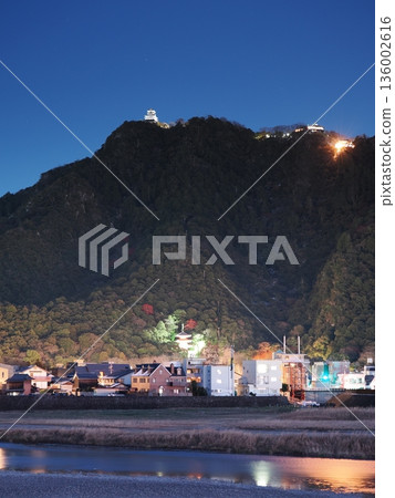 Winter night view of Mt. Kinka 136002616