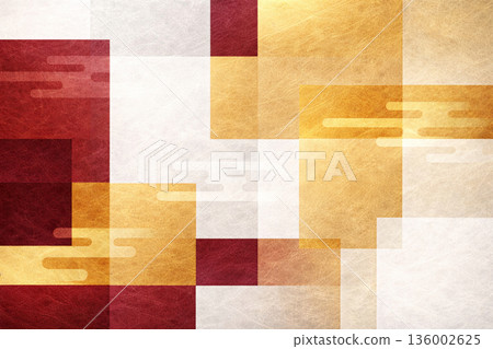 Elegant overlapping burgundy and gold collage Japanese paper background 136002625