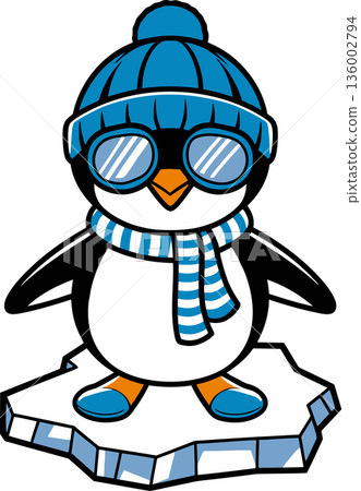 Winter Penguin Dressed for the Cold Cartoon Illustration 136002794