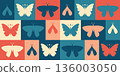 Contemporary collage style seamless wallpaper with muted moth and butterfly silhouettes. Modern artistic repeat background. 136003050