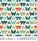 Naive bright butterfly seamless pattern. Simple playful repeat background with cheerful colors and childlike spring style. 136003052
