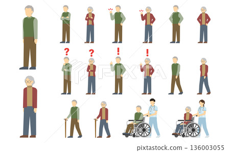 扁平化插畫:老年男女套裝 扁平化插畫:老年男女套裝 136003055
