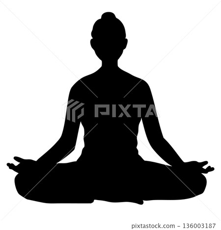 一幅女性剪影擺出瑜珈姿勢的向量插圖 一幅女性剪影擺出瑜珈姿勢的向量插圖 136003187