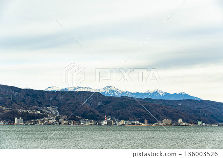 Lake Suwa in winter and Yatsugatake Lake Suwa in winter and Yatsugatake 136003526