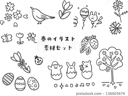 Cute spring illustration material set Cute spring illustration material set 136003674