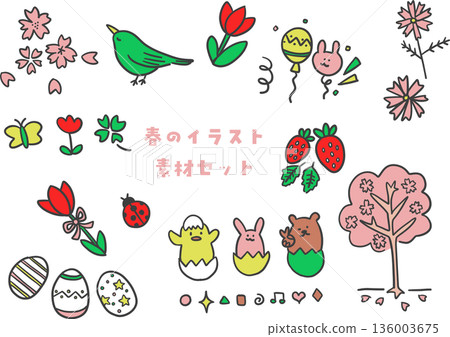 Cute spring illustration material set Cute spring illustration material set 136003675