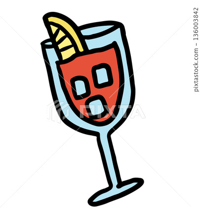 Hand drawn champagne glass illustrations for drink menu, cafe, summer break, decoration, cute patch, brooch, pin, shirt print, beach vibe, sea, sand, sun, trip, travel, vacation, happy holidays, icon 136003842