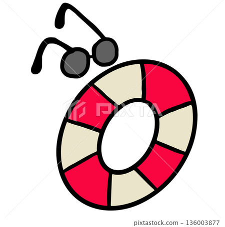 Hand drawn swimming ring and sunglasses illustrations for summer break, decoration, beach vibe, sea, sand, sun, trip, travel, vacation, happy holidays, activities, exercise, leisure, hobbies, relaxed 136003877