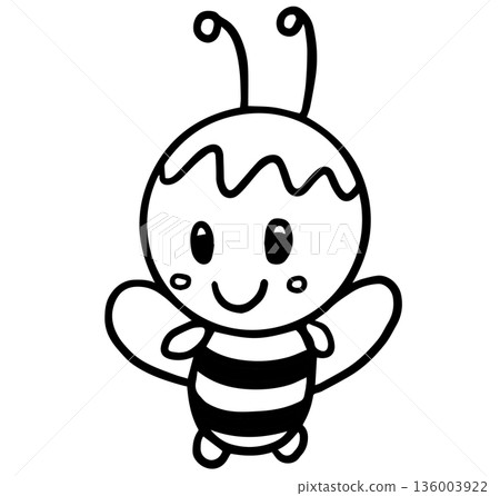 Hand drawn outline of bee cartoon for animals, insect, nature, garden, park, picnic, home yard, character, comic, mascot, plush toy, kid doll, cute patch, brooch, pin, sticker, animal, icon, plants 136003922