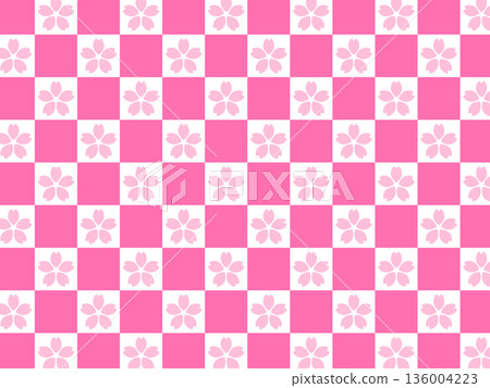 Cherry blossom checkered background material 136004223