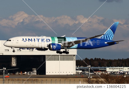 美聯航波音789客機降落在成田機場 136004225