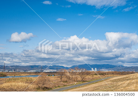 大阪府枚方市冬季淀川公園出口區域 大阪府枚方市冬季淀川公園出口區域 136004500