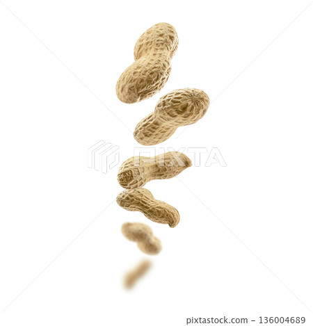 Peanuts in the shell levitate on a white background Peanuts in the shell levitate on a white background 136004689