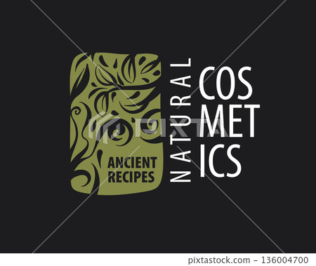 Handcrafted cosmetic label featuring leaf imagery design, Elegant organic beauty brand identity with natural motifs and modern typography 136004700